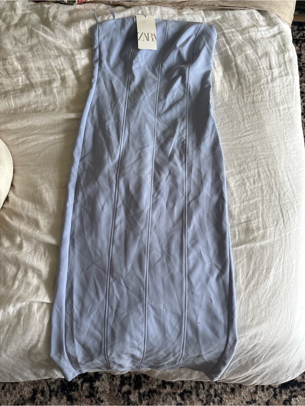 NWT Zara Strapless Light Blue Midi Dress